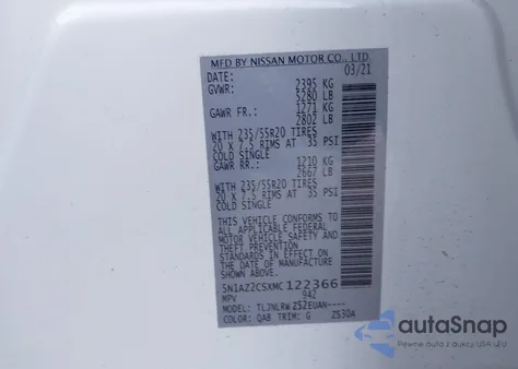 2021 Nissan Murano Sl Intelligent Awd из США, поврежденный, VIN 5N1AZ2CSXMC122366